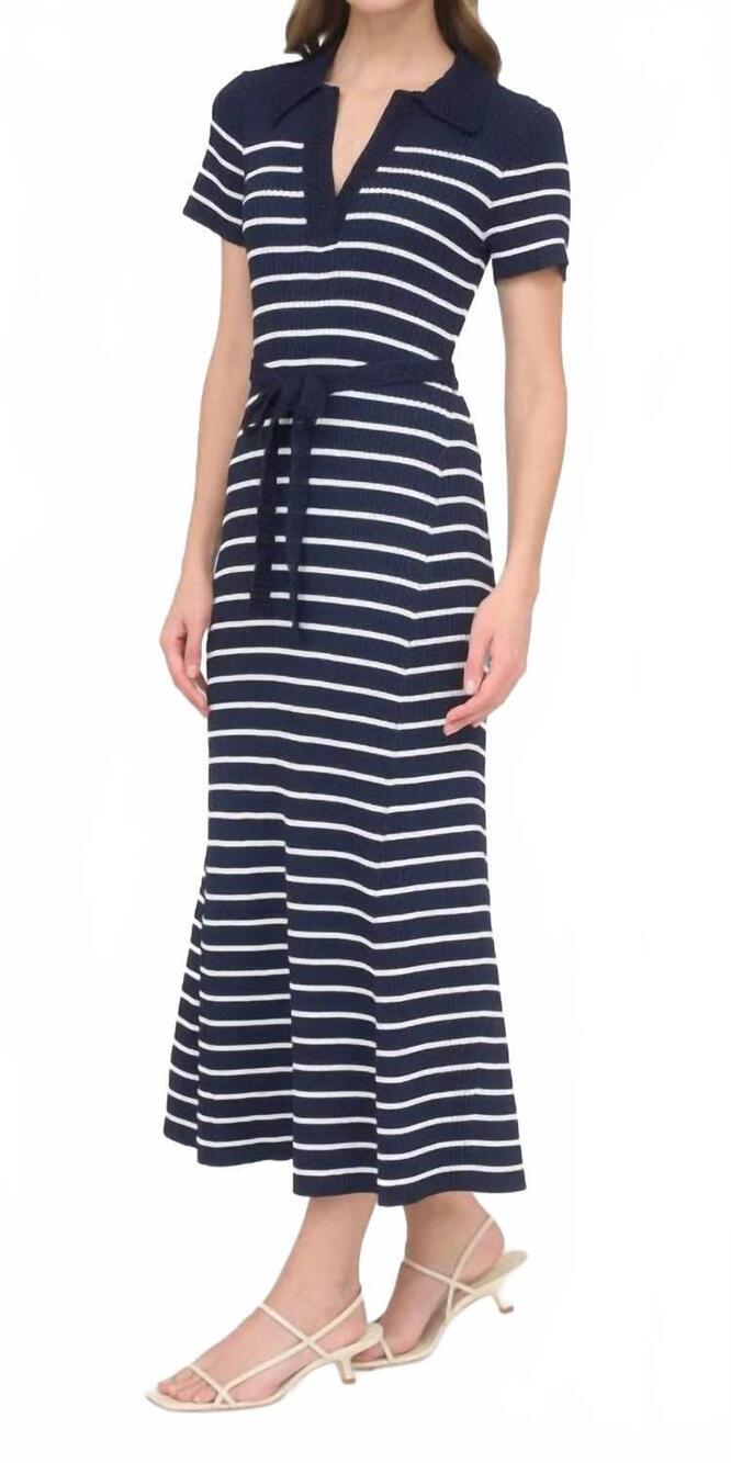 NEW ZOE AND CLAIRE lyla stripe knit midi dress in navy